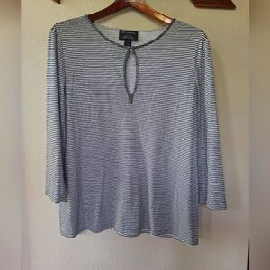 St. John For Nordstrom Black/White 3/4 Sleeve Striped Top Womens Size M